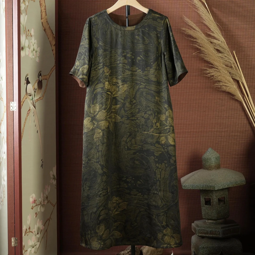 【果缎梅姐专属】墨池香云纱连衣裙  24979