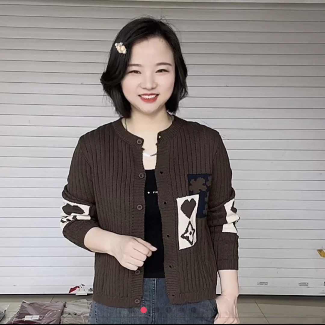 女春季宽松型套头款提花毛针织衫休闲百搭圆领长袖开衫