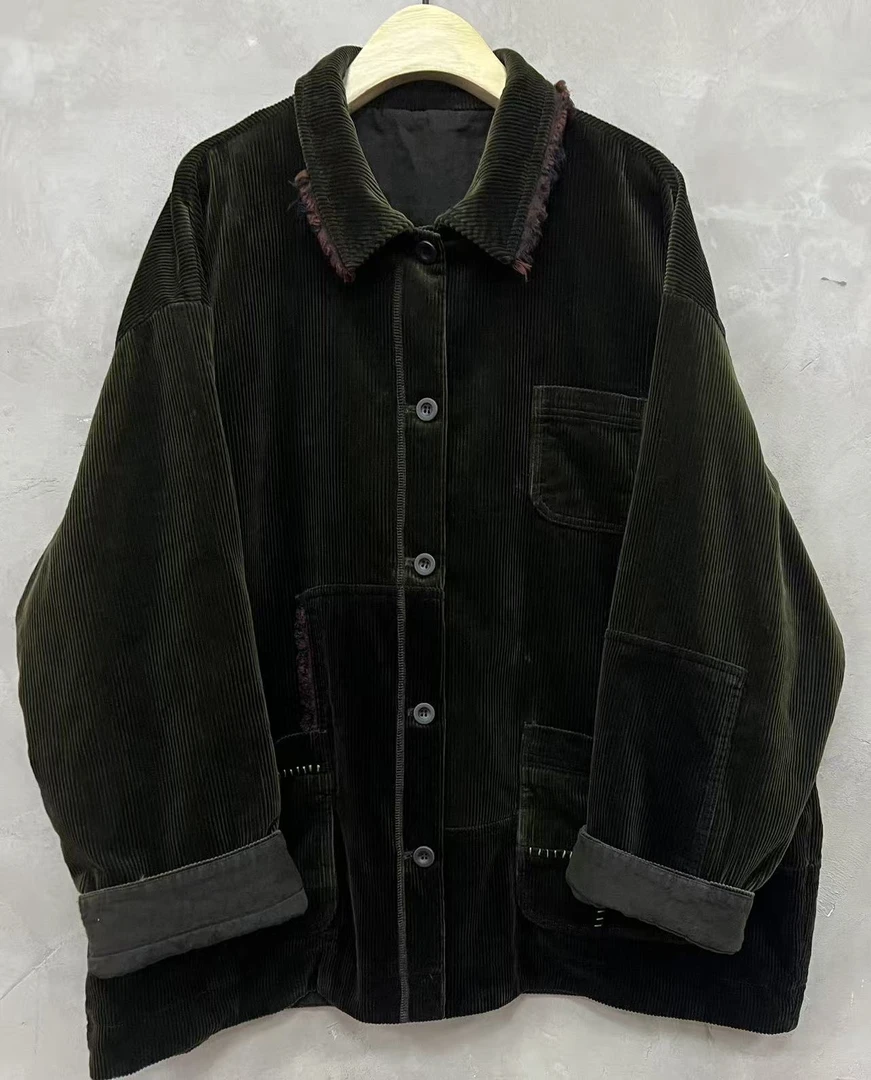 依梦分享-古澜木3969翻领长袖拼接双层外套