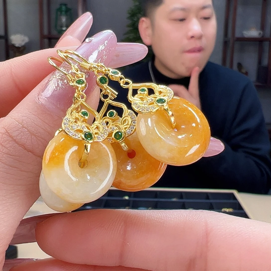 翡翠耳饰银S925镶嵌多样性发货一副