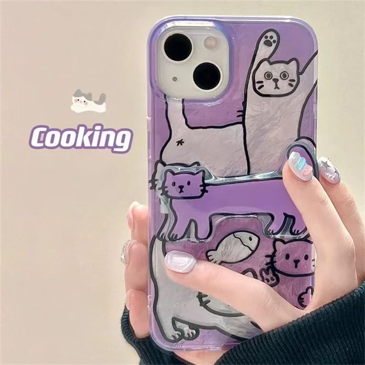 ins可爱紫色抽象猫咪适用iPhone16pro手机壳15promax折叠支架14新