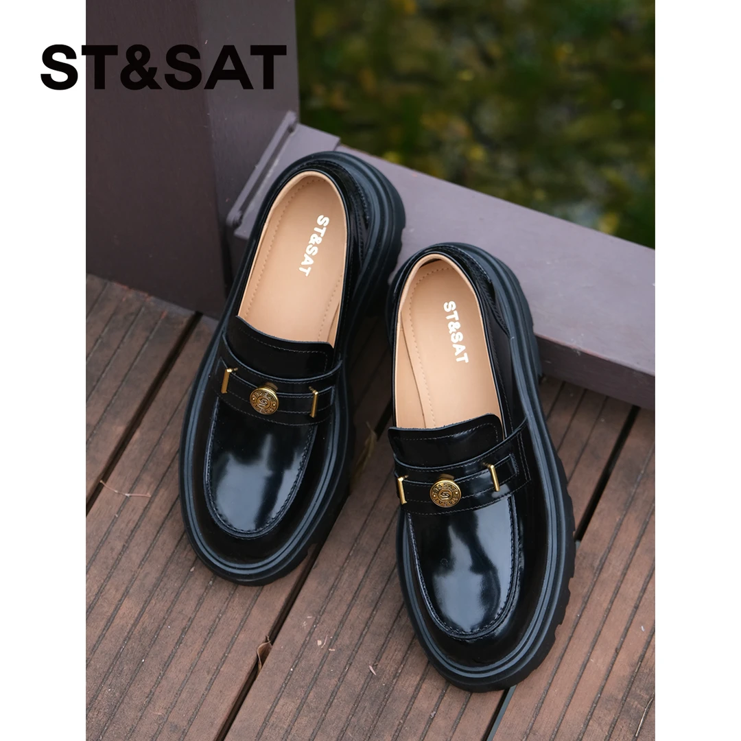 星期六女鞋显高乐福鞋厚底学院黑色百搭皮鞋圆头英伦风潮上班族