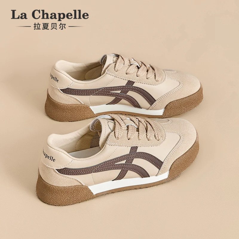 拉夏贝尔德训小白鞋女2025夏季新款透气百搭厚底学生休闲运动板鞋