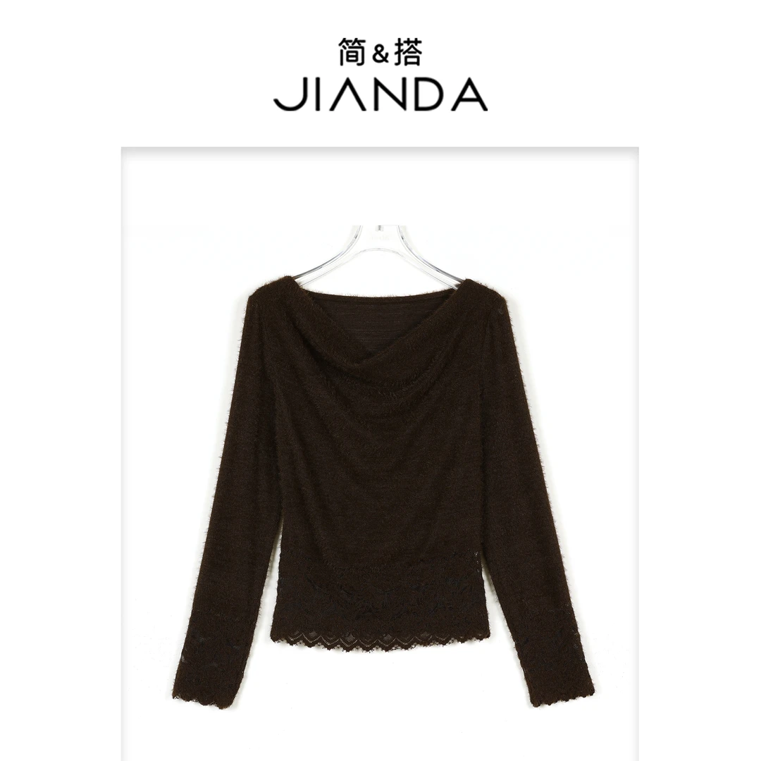 简&搭【千屿Sheila】荡领植绒蕾丝上衣253-SY/1005-5500664