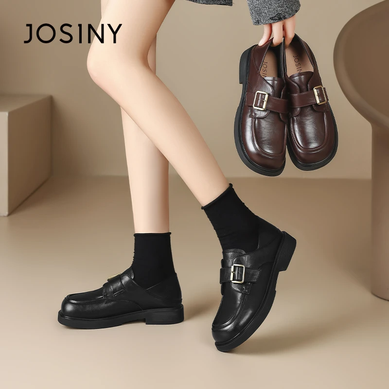 卓诗尼2025春季新款棕色厚底乐福鞋皮鞋百搭单鞋方扣学院风