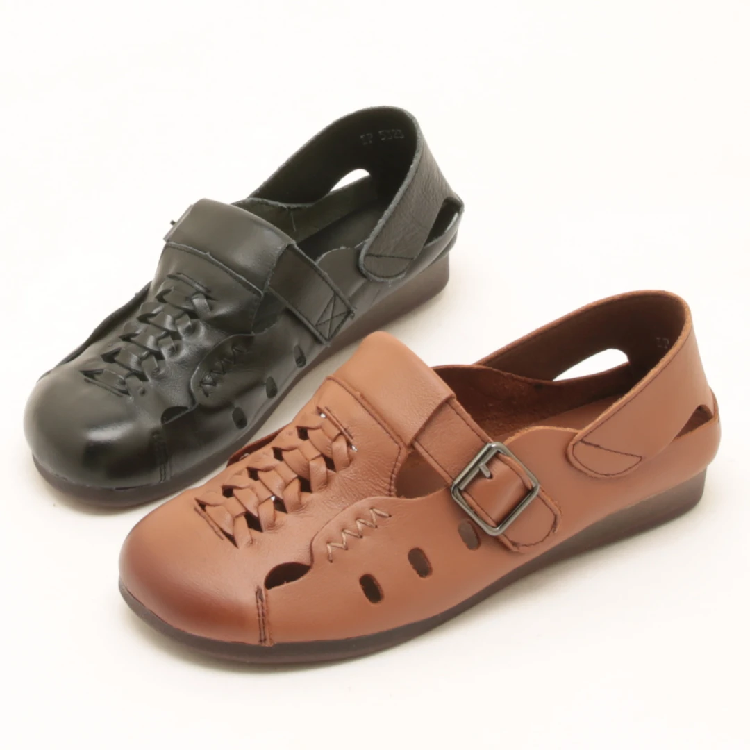 6705夏新款平跟牛筋软底舒适妈妈凉鞋镂空复古洞洞女鞋百搭休闲鞋