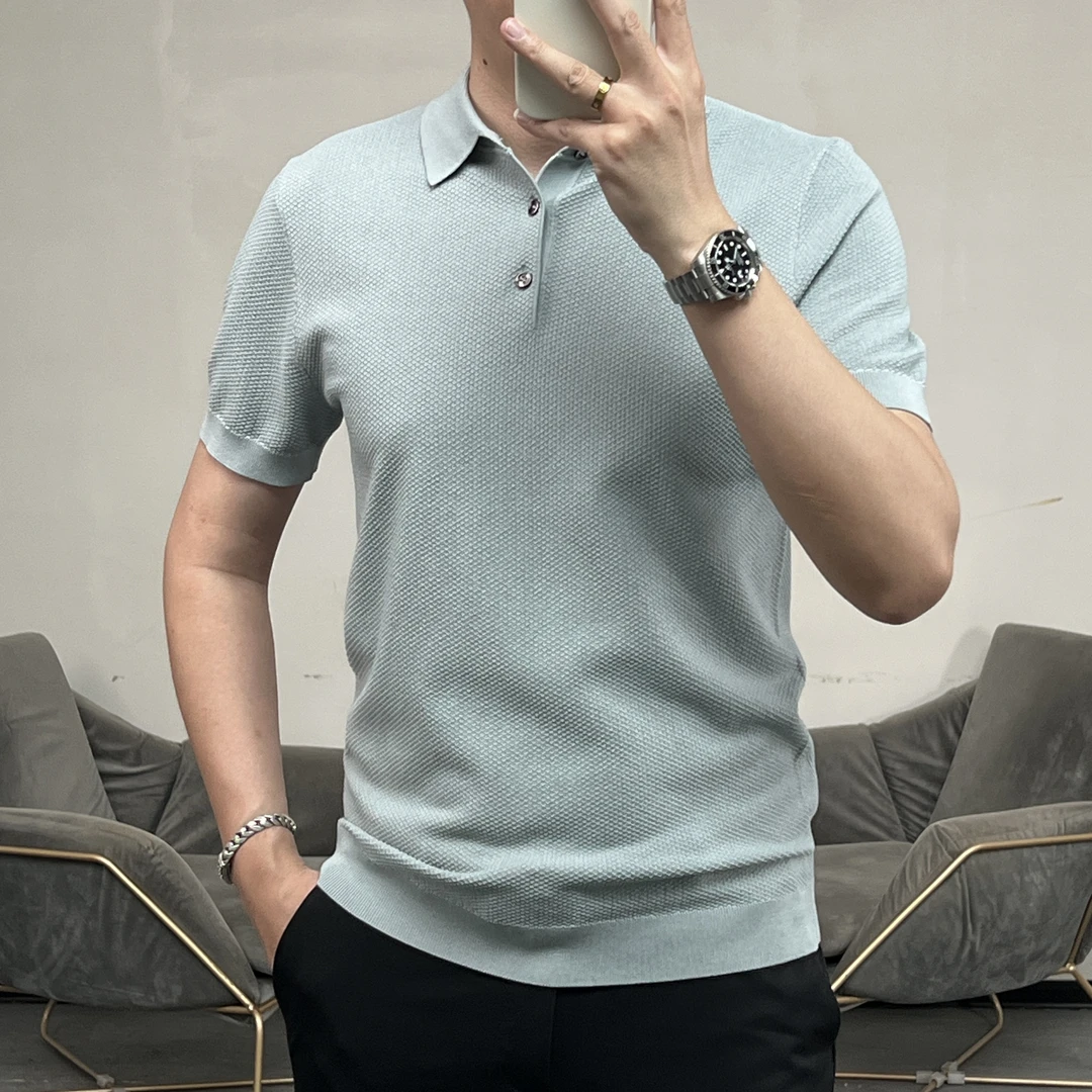 夏季免烫商务休闲Polo衫纯色半袖男士时尚男装百搭针织弹力冰丝款