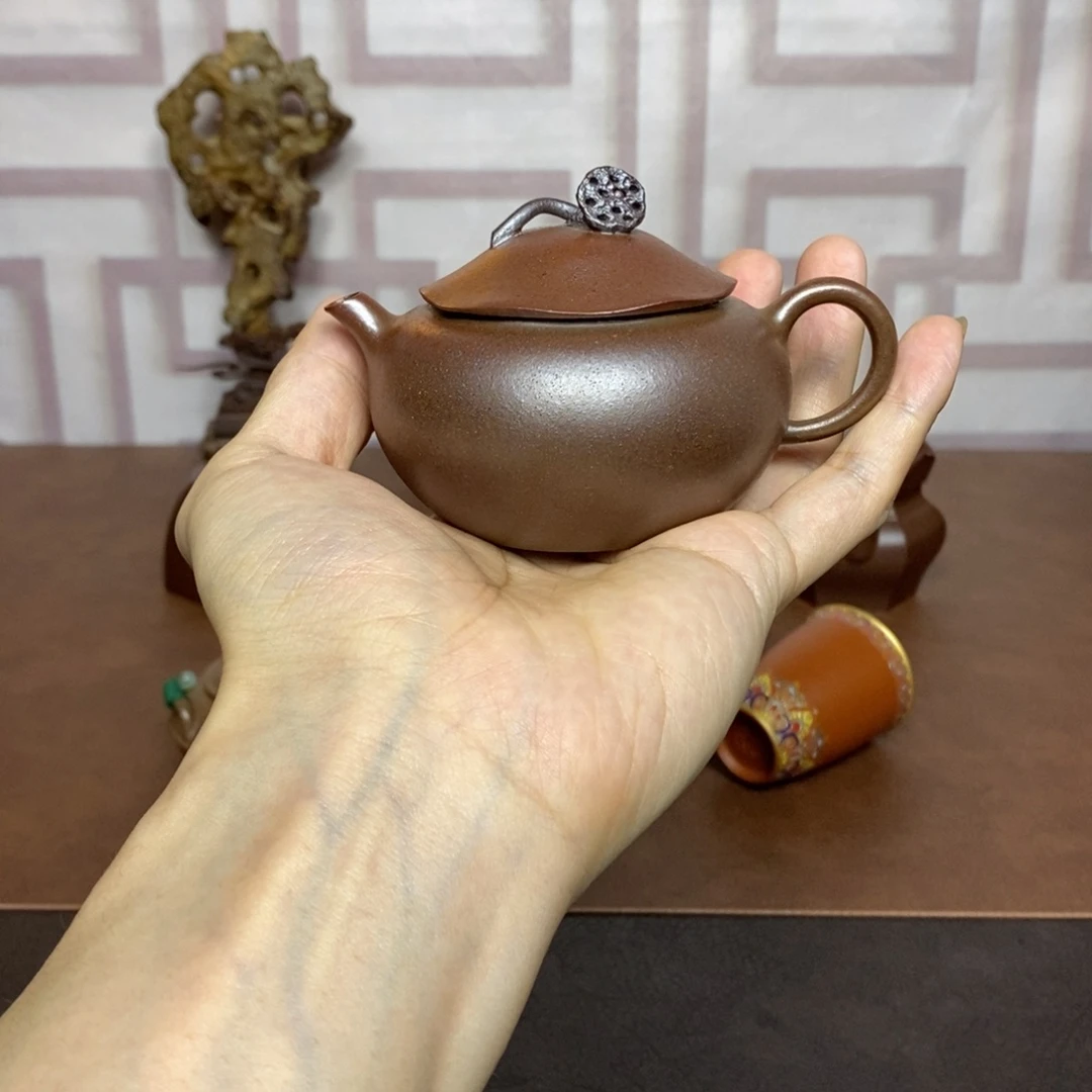 茶壶紫砂紫砂茶具老段柴烧荷塘情趣