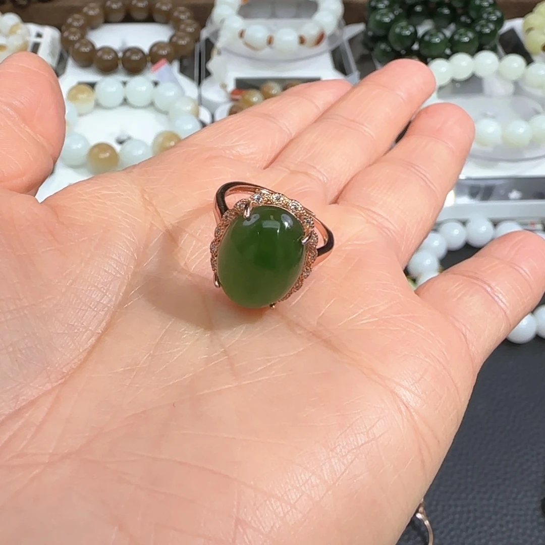 和田玉戒指银S925镶嵌