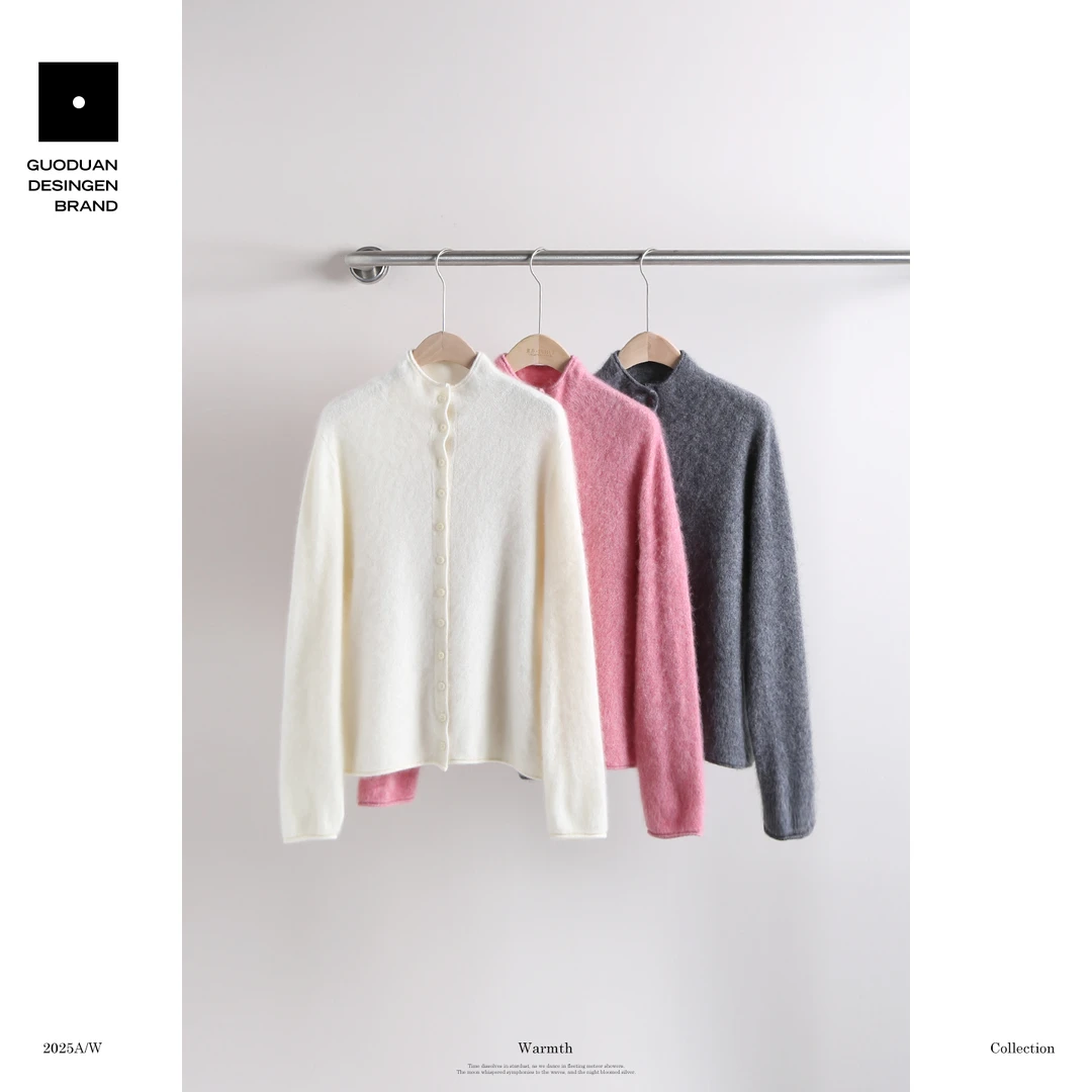 果缎 半高领温柔软糯羊毛羊绒拉毛秋冬氛围感慵懒风毛衣MJK3-9988