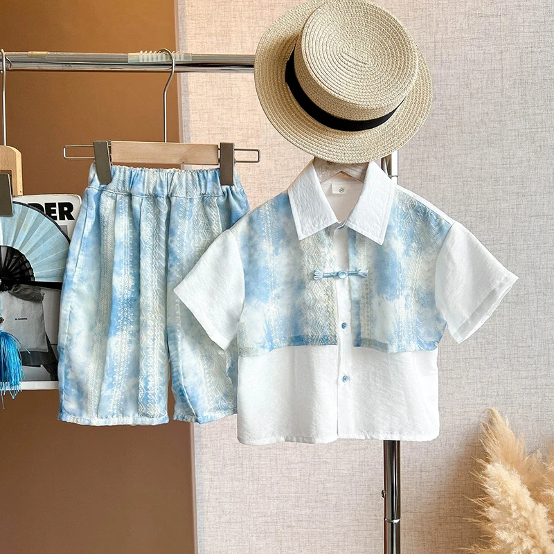 男童夏装国风套装新中式2025新款儿童夏季POLO衫短袖两件套男宝宝