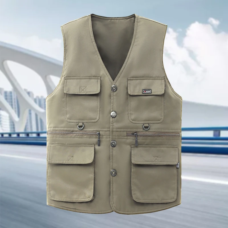 爷爷男士多口袋中老年爸爸装坎肩休闲钓鱼摄影马甲背心马夹加肥大