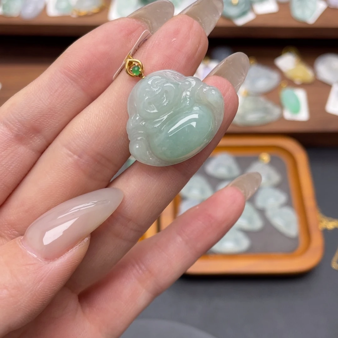 翡翠18K金镶嵌吊坠(不含链)