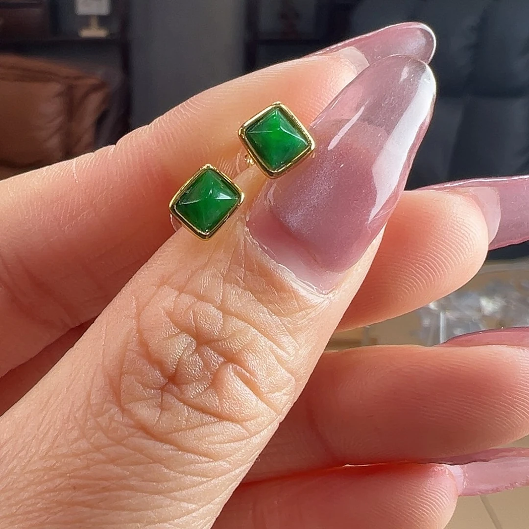 翡翠银S925镶嵌耳饰耳环75