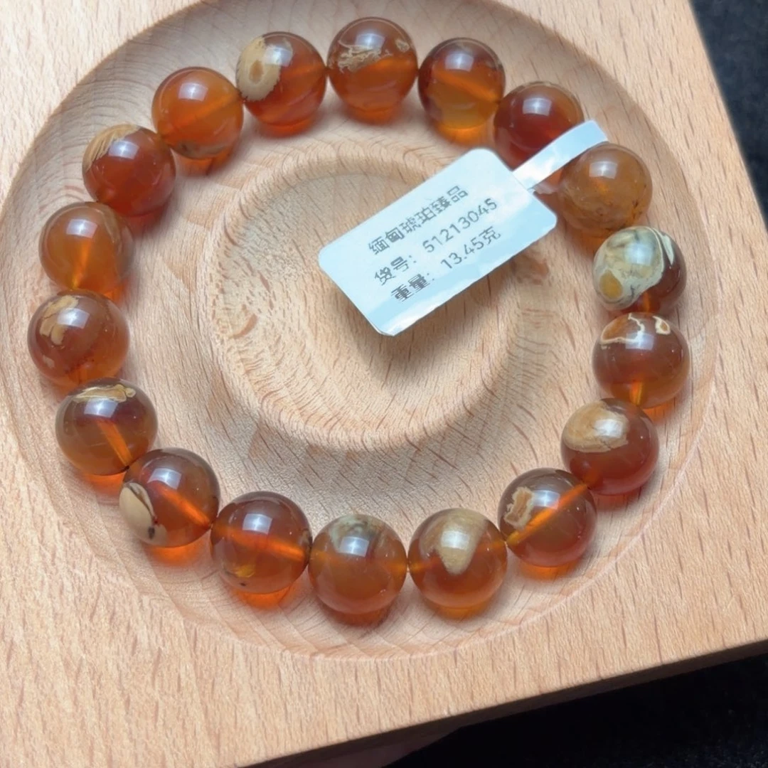 琥珀未镶嵌珠宝奇石11mm甜橙果冻蜜溶洞