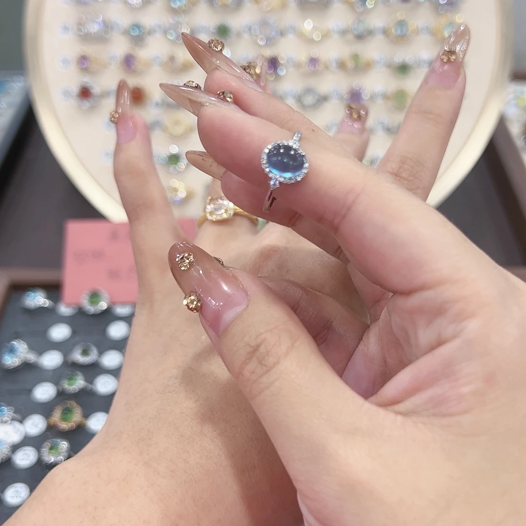 蛇纹石玉戒指银S925镶嵌