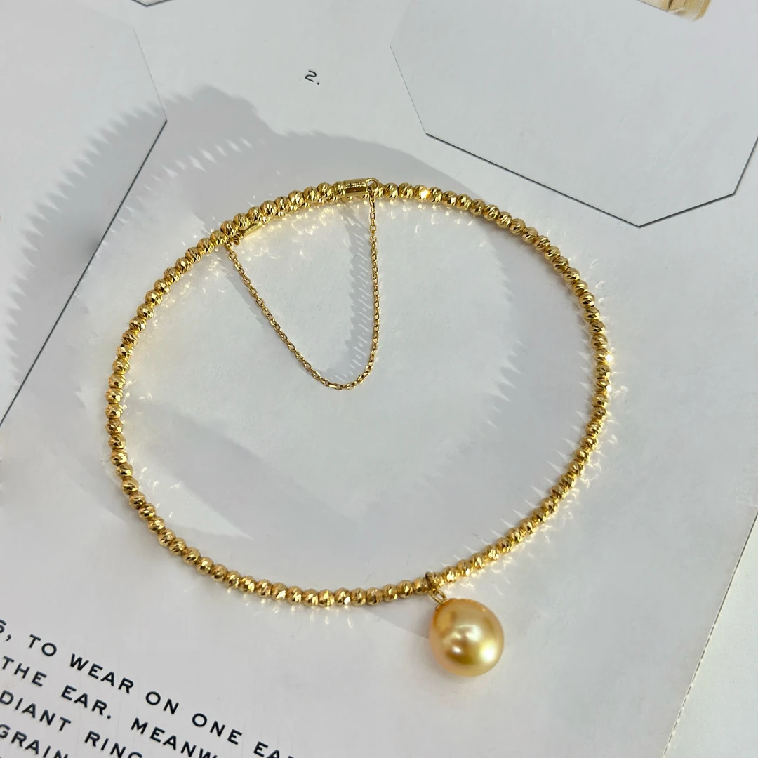 奄美大岛  金珠  7-8mm  18k金 月亮球手镯 海水珍珠手链