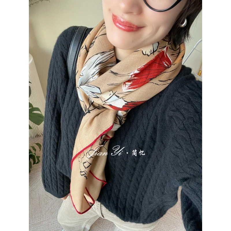 【遛马场】百搭气质精纺澳洲羊毛130大方巾双面保暖披肩围巾女