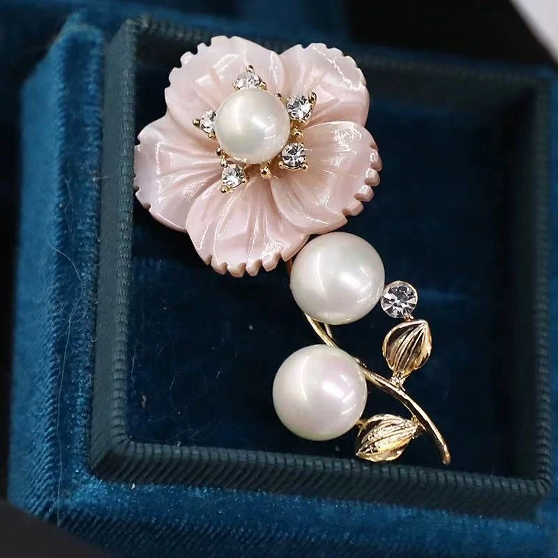 kasiya/卡思雅 铜合金贝壳胸针 粉贝珠珠花朵胸针时尚百搭款