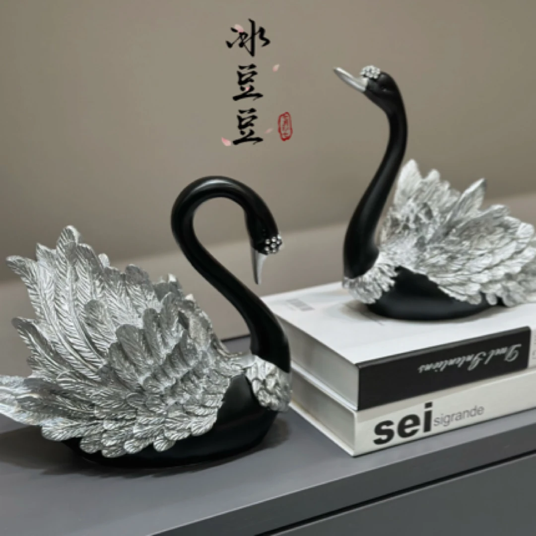 现代情侣黑天鹅摆件抽象婚房玄关客厅桌面摆件高档软装家居结婚礼