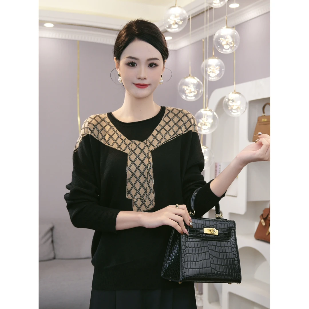 2025秋冬爆款【8163】含绵羊毛轻奢时尚黑色百搭显瘦套头针织毛衣女