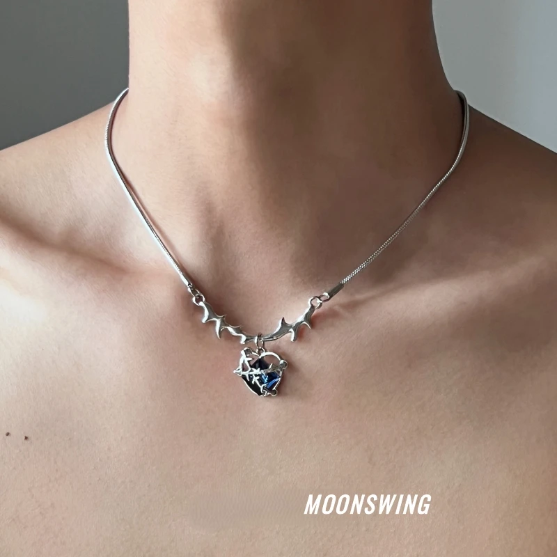 钛钢项链 禁锢之心项链男女镶锆y2k暗黑朋克风复古荆棘吊坠冷淡风