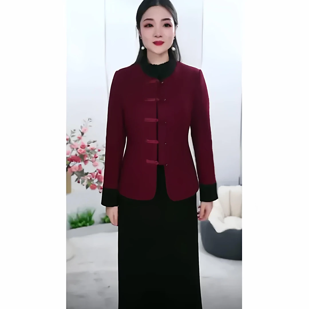 【两件套】3575新款气质妈妈装轻奢遮肉显瘦喜妈妈红色秋冬套装