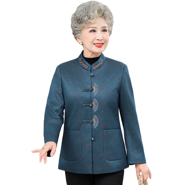 老年人秋装女妈妈唐装上衣70岁太太立领绣花老人衣服奶奶春秋外套