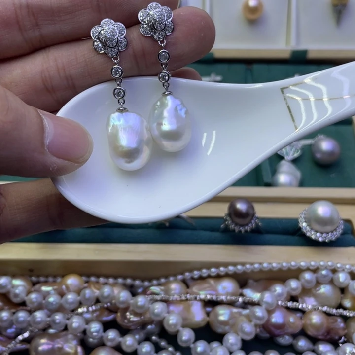 淡水珍珠耳饰银S925镶嵌一*