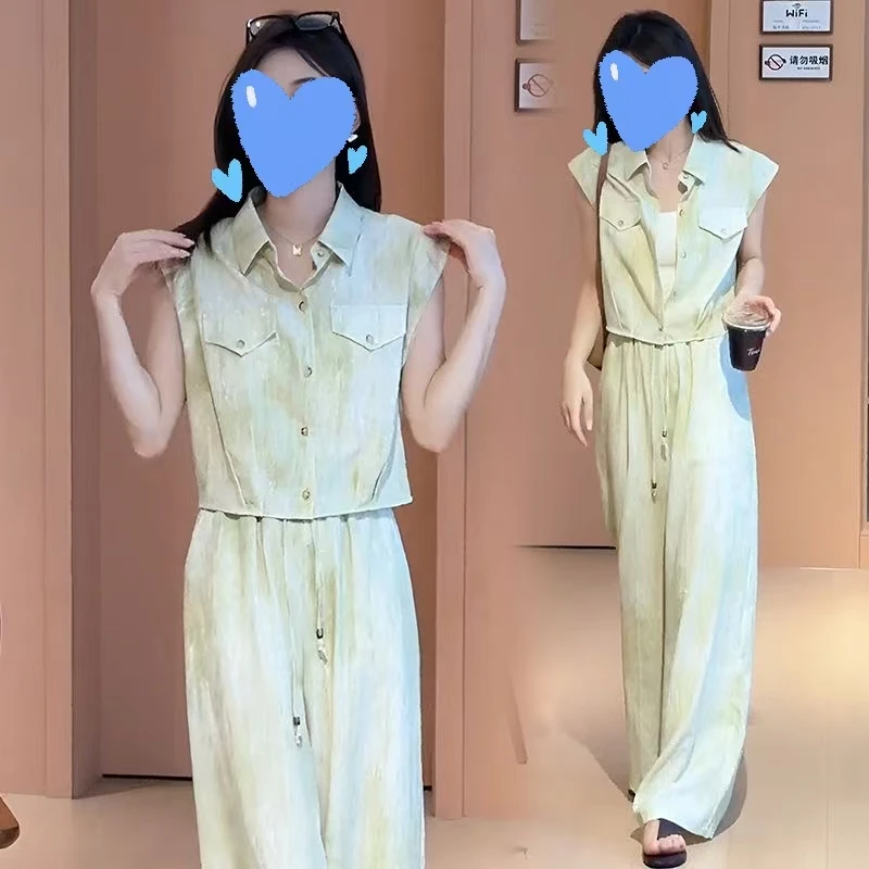 D&Q STUDIO轻奢轻熟小香风冰感麻马甲上衣＋阔腿裤两件套8813