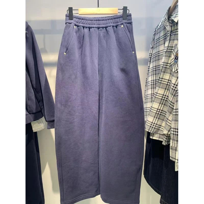 柚丁加绒极简风弯刀裤冬季长款休闲裤春秋长裤毛呢磨毛9A51K29941