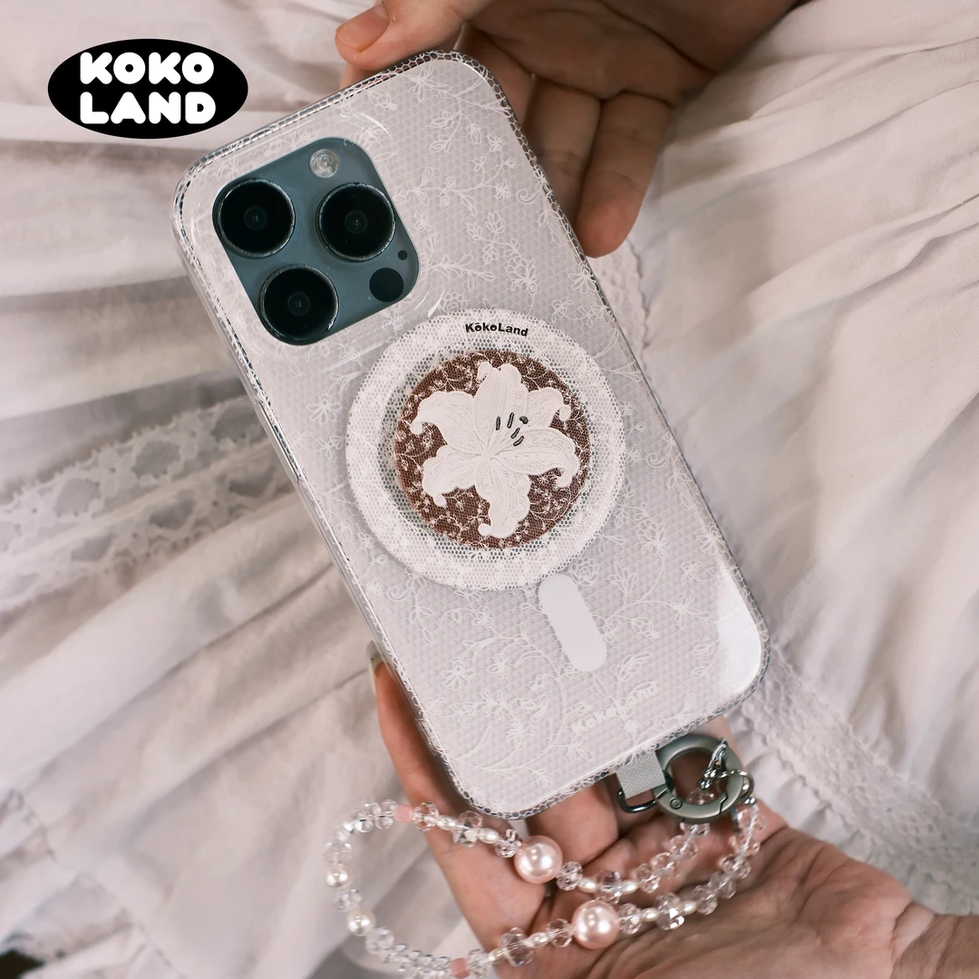KokoLand少女心事白色蕾丝双层imd艺术磁吸亮面手机壳适用苹果17