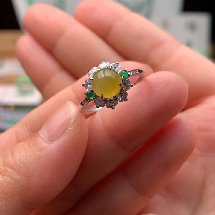 翡翠银S925镶嵌戒指天然缅甸A货翡翠