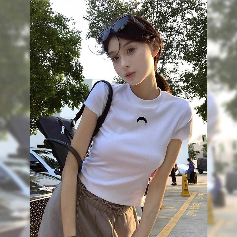 2025夏季新款修身小众不撞款甜辣jazz上衣美式短款正肩短袖t恤女