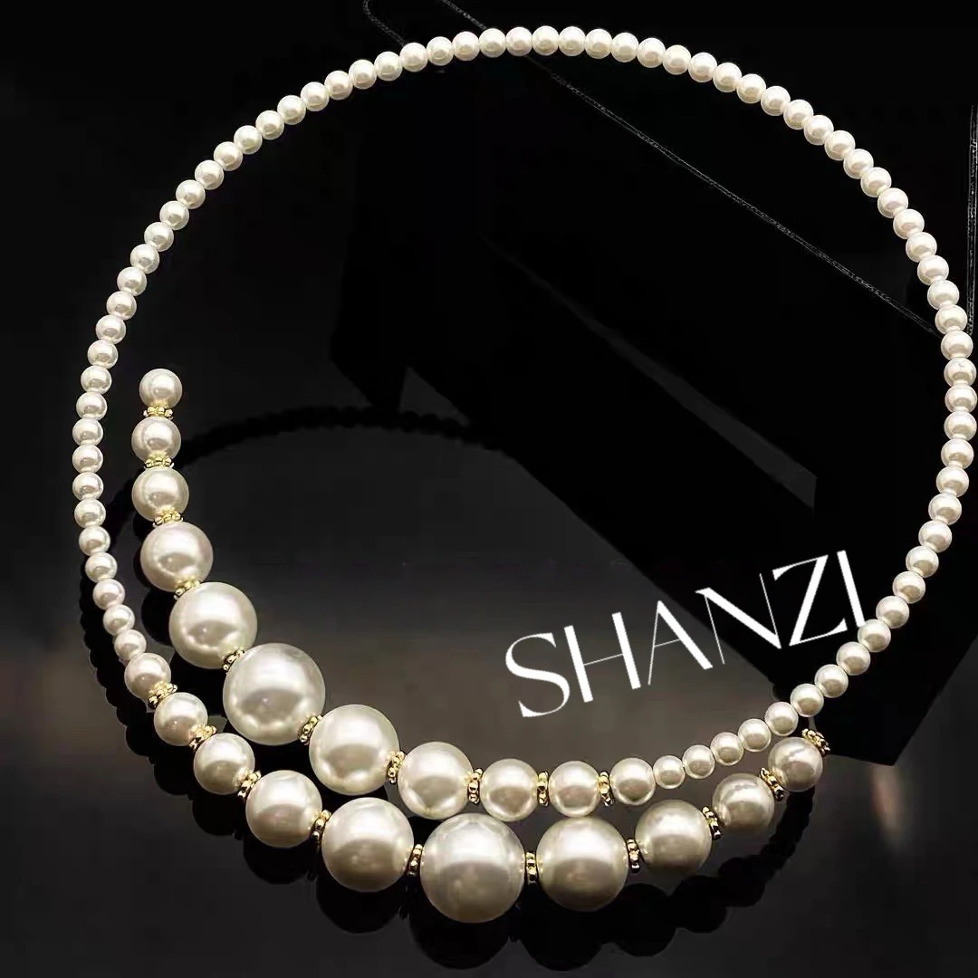 铜合金琉璃项链 铜镀18Ｋ高亮施家法式琉璃珍珠项圈高品质爆款百搭