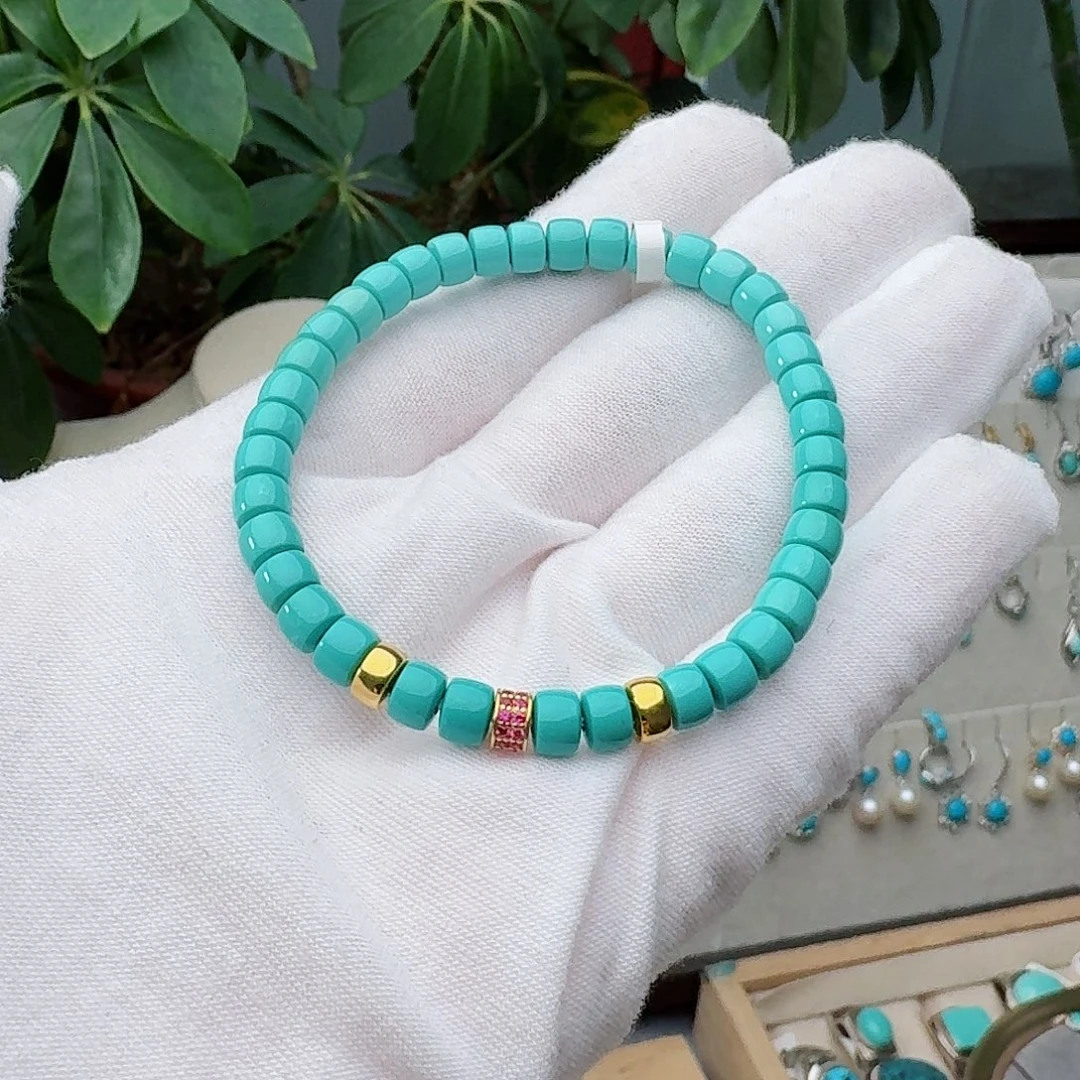 绿松石18K金镶嵌手链手串