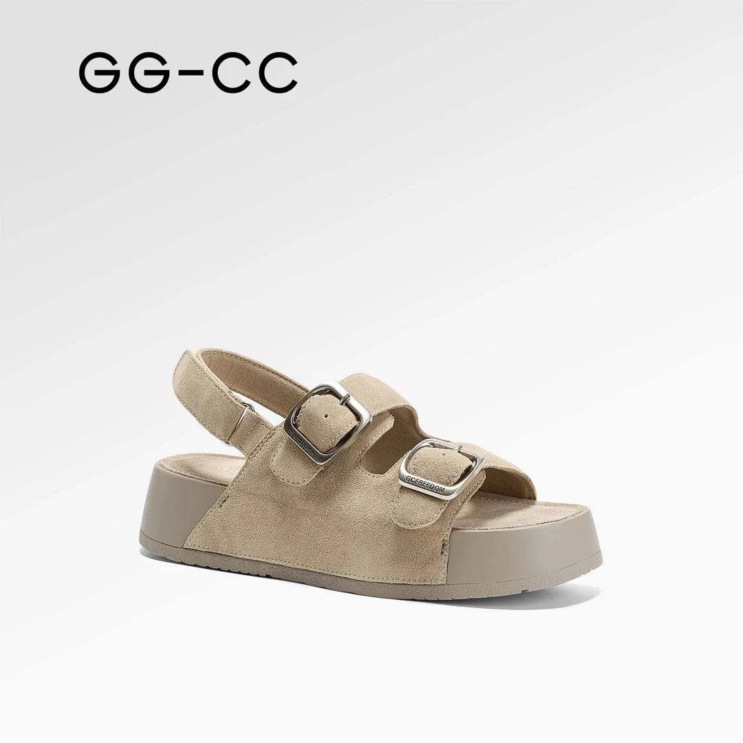【南法小镇】GGCC潮流复古厚底勃肯凉鞋2025夏季真皮透气增高女鞋