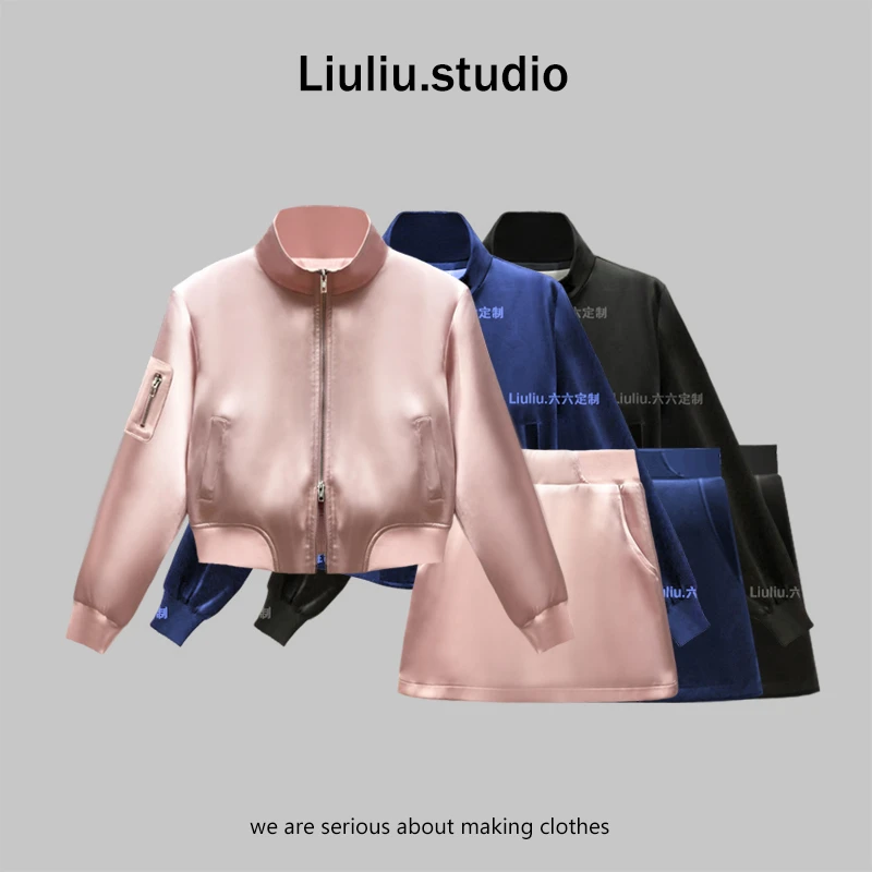 LiuLiu定制【暗夜女王】设计师休闲时尚夹克外套+短裙套装两件套春