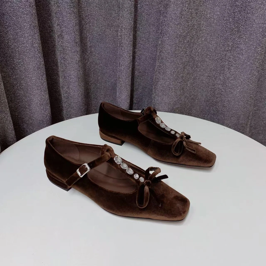 C6137  咖啡色  时尚舒适平底2025新款软底蝴蝶结浅口单鞋