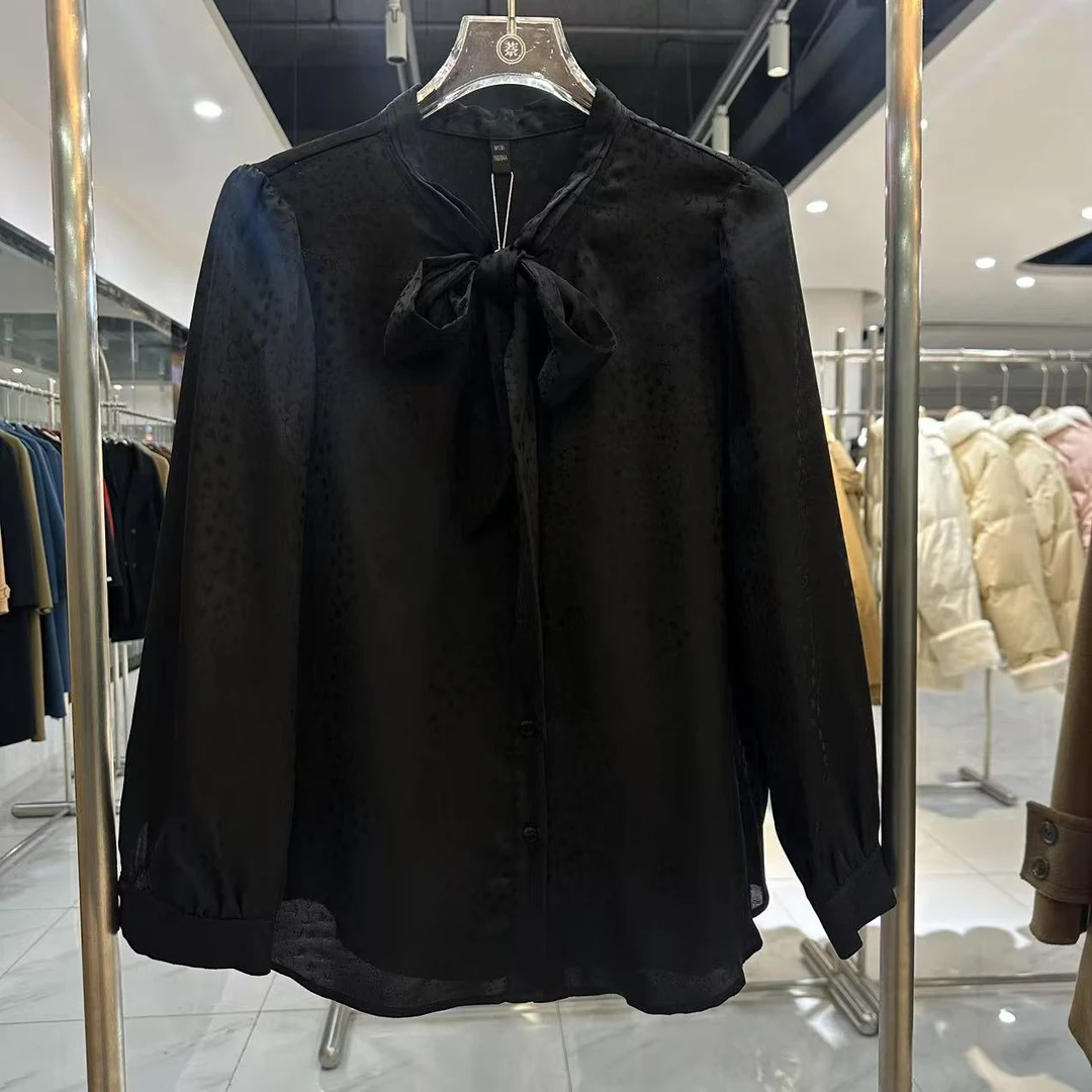 S383【专属】设计感别致2025显瘦印花蝴蝶结飘带衬衫RS-QH24CS806