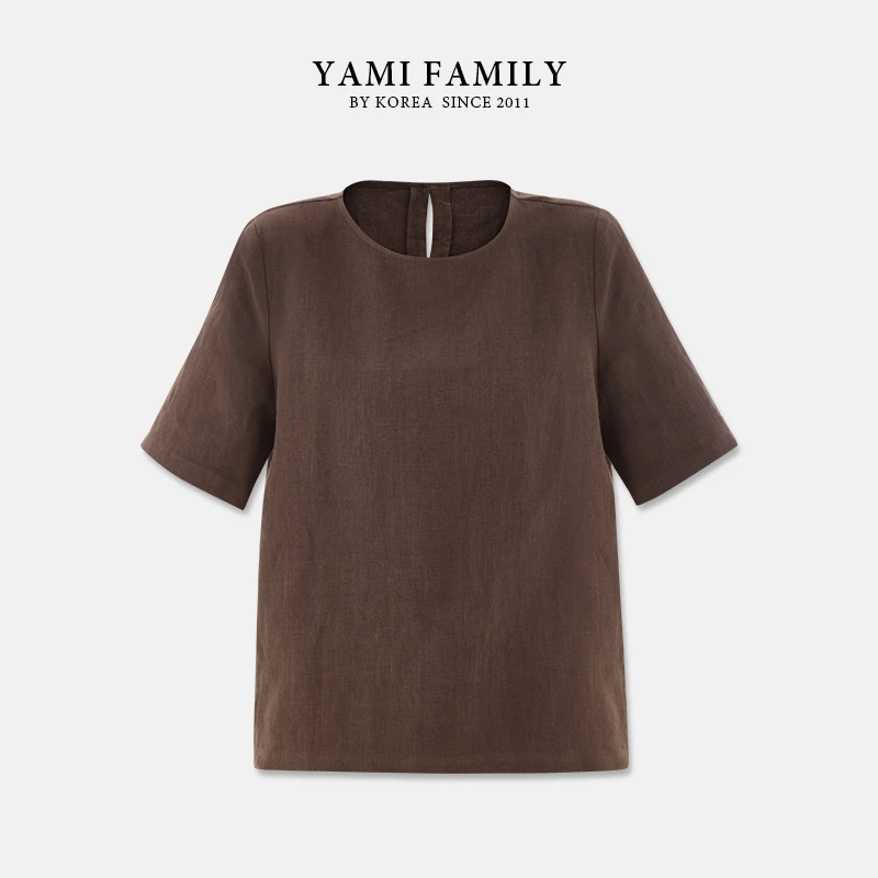 KD-TX-2463 休闲百搭夏季复古简约宽松纯色圆领短袖文艺春夏时尚