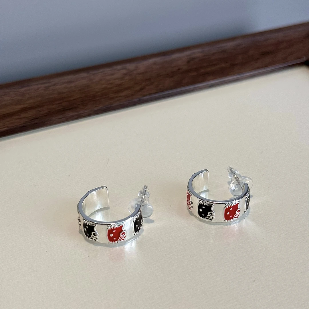 铜合金耳饰 1111银色黑红KT耳钉