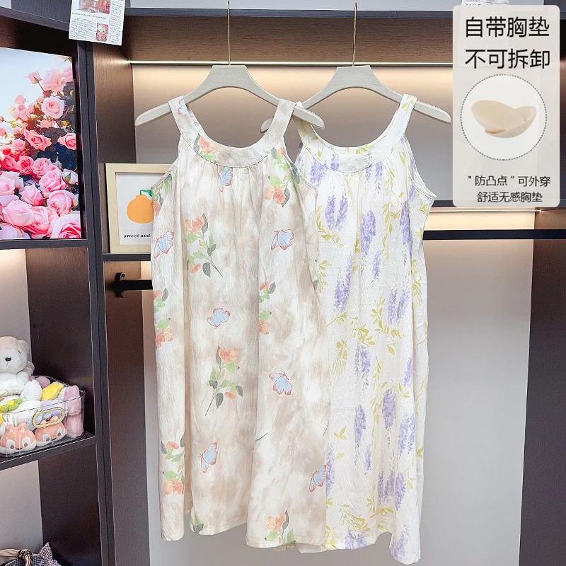 10夏季新款纯色法式背心睡衣甜美简约少女风爆款睡裙带胸垫家居服