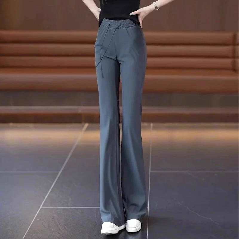 冰丝微喇裤女夏薄款速干运动裤子2025新款爆款修身弹力休闲喇叭裤