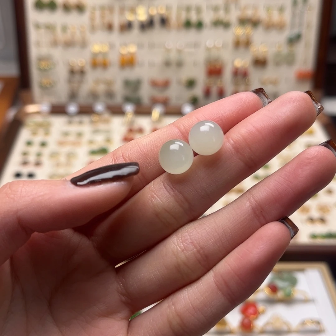 和田玉银S925镀金镶嵌耳坠