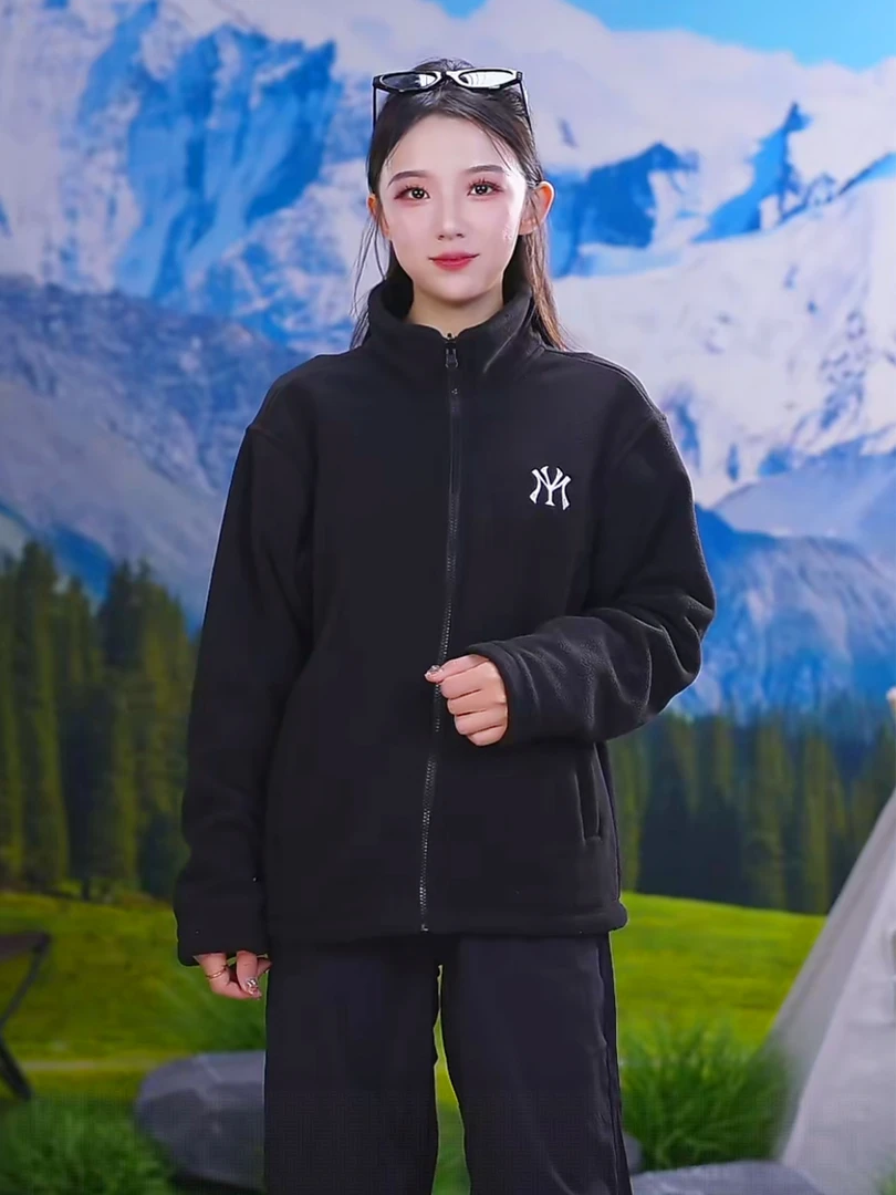 户外运动抓绒衣上衣加厚男女秋冬冬季摇粒绒开衫户外保暖加绒卫衣