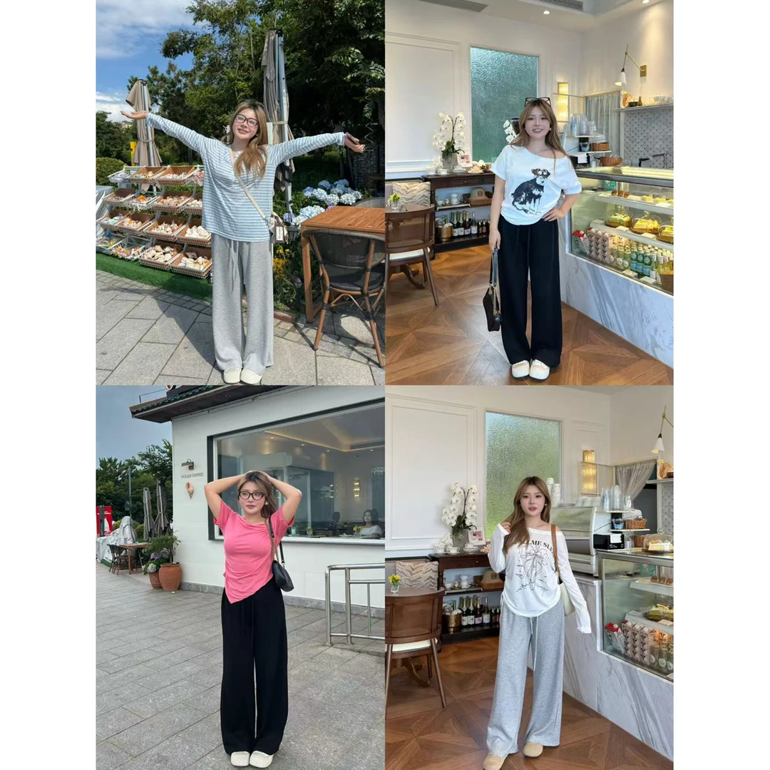 【优可丝面料】云感空气裤~遮肉显瘦宽松直简百搭抽绳休闲裤子PJ23