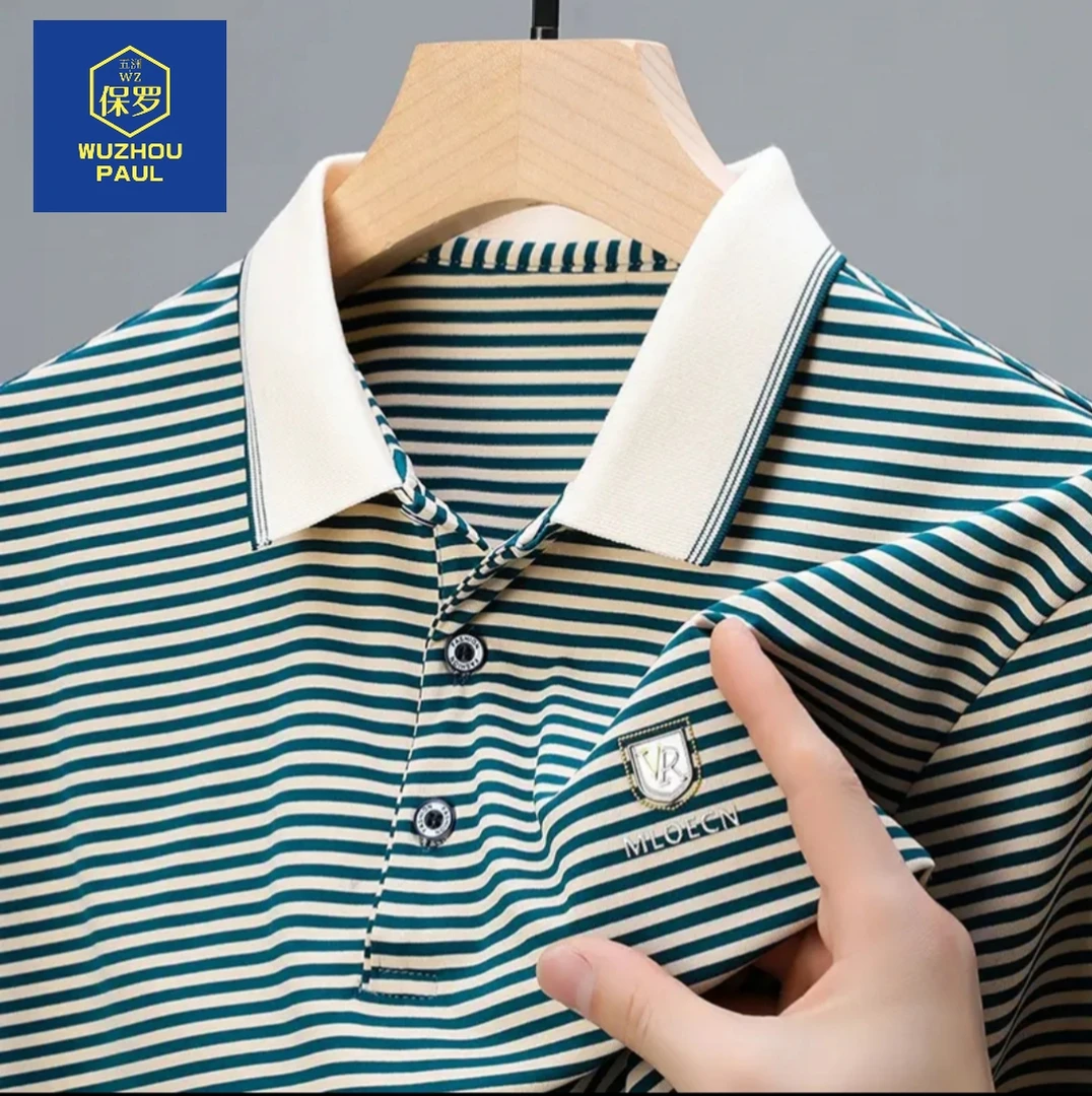 WuzhouPaul/五洲保罗细条纹男士休闲polo衫夏季透气半袖翻领T恤衫