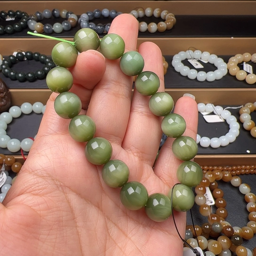 和田玉未镶嵌手链黑羊洞碧玉猫眼