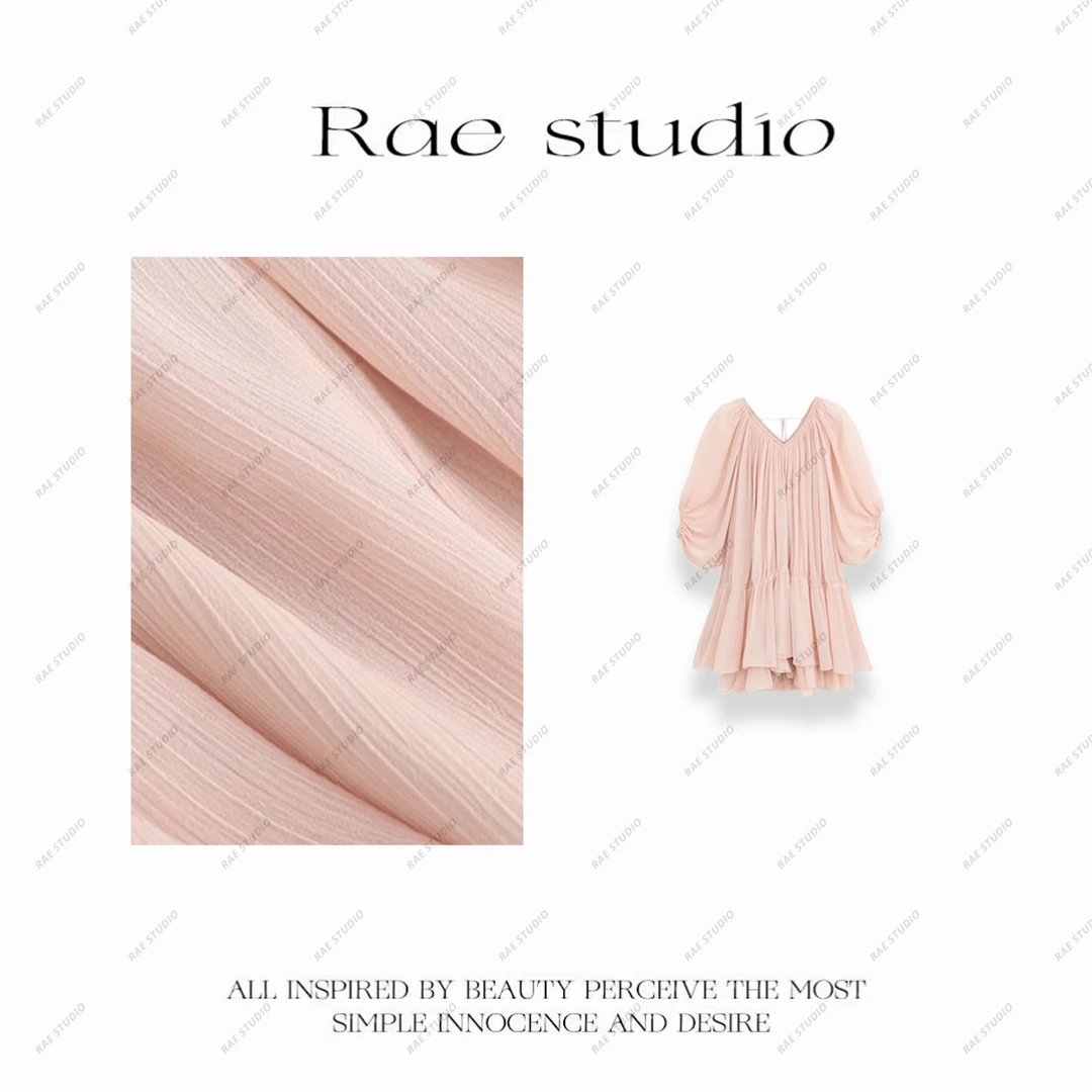 【Rae】法式慵懒宽松休闲V领不规则中长款连衣裙 r565